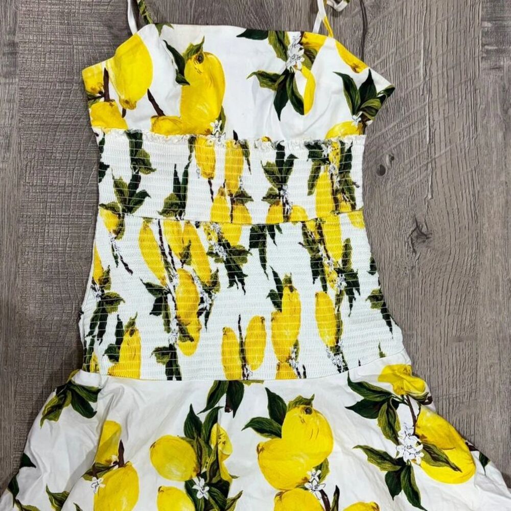 English Factory Lemon Print Tiered Mini Dress Size XS